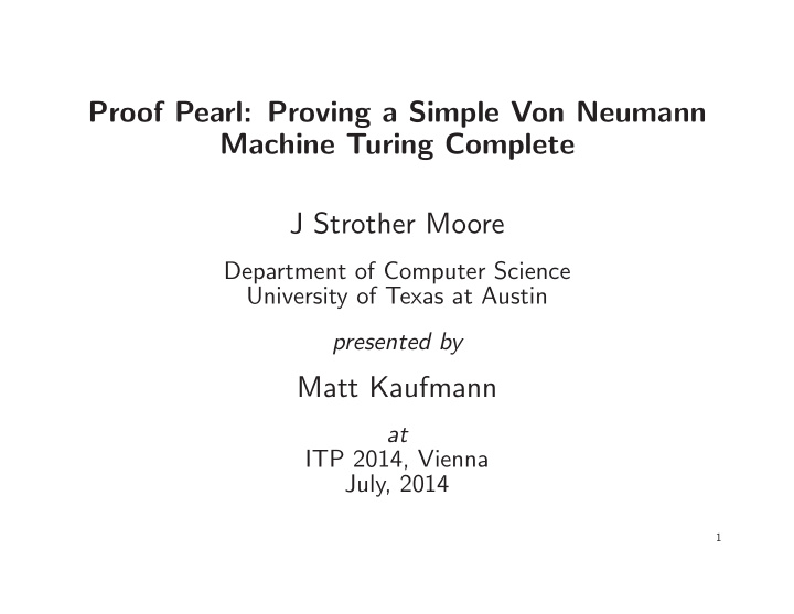 proof pearl proving a simple von neumann machine turing