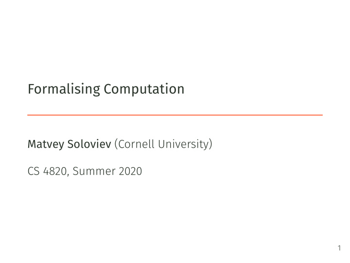 formalising computation