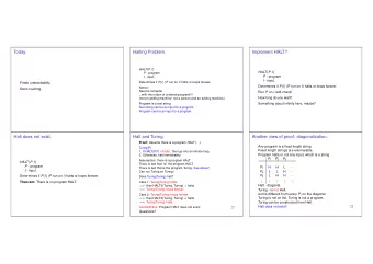 Today.  Halting Problem.  Implement HALT? HALT ( P , I ) HALT ( P , I ) P - program P - program I -
