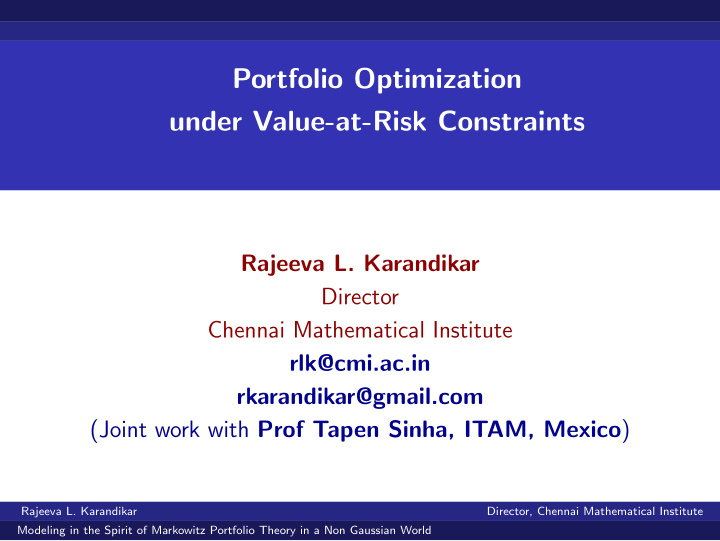 portfolio optimization under value at risk constraints