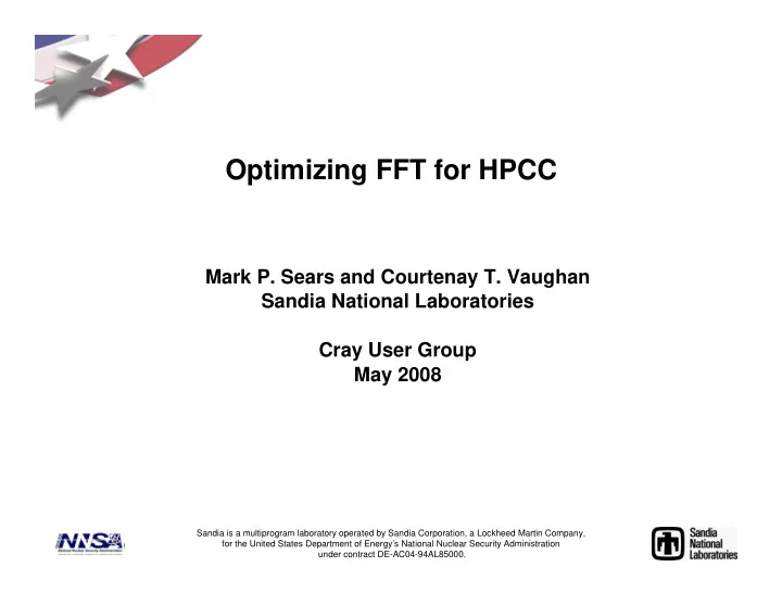 optimizing fft for hpcc