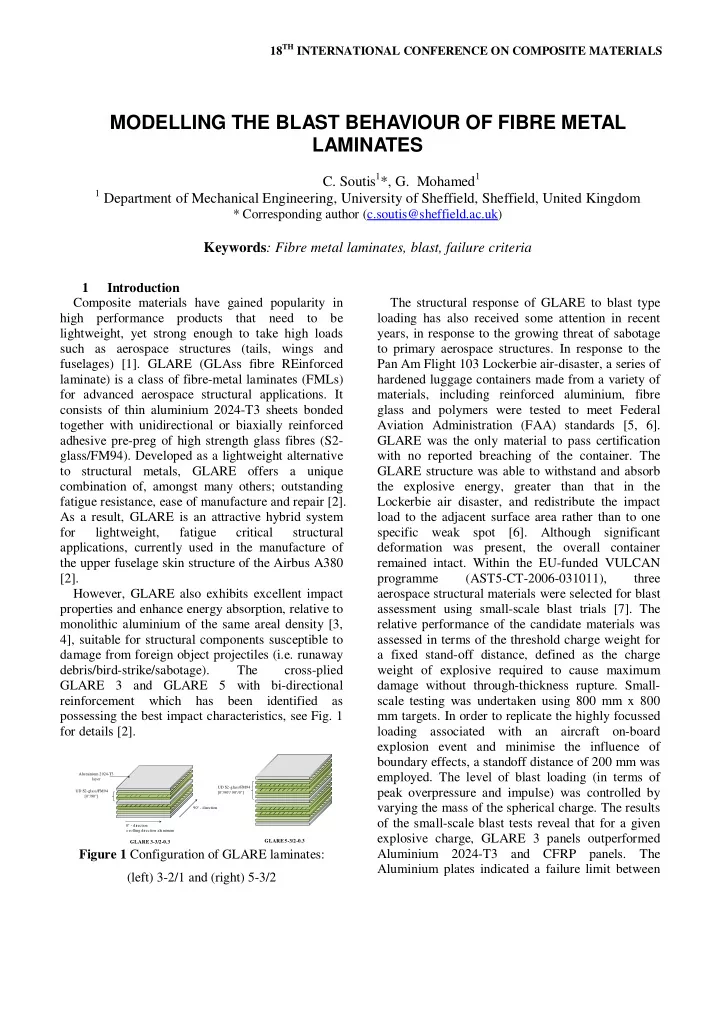 modelling the blast behaviour of fibre metal laminates