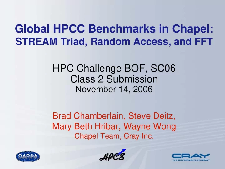 global hpcc benchmarks in chapel