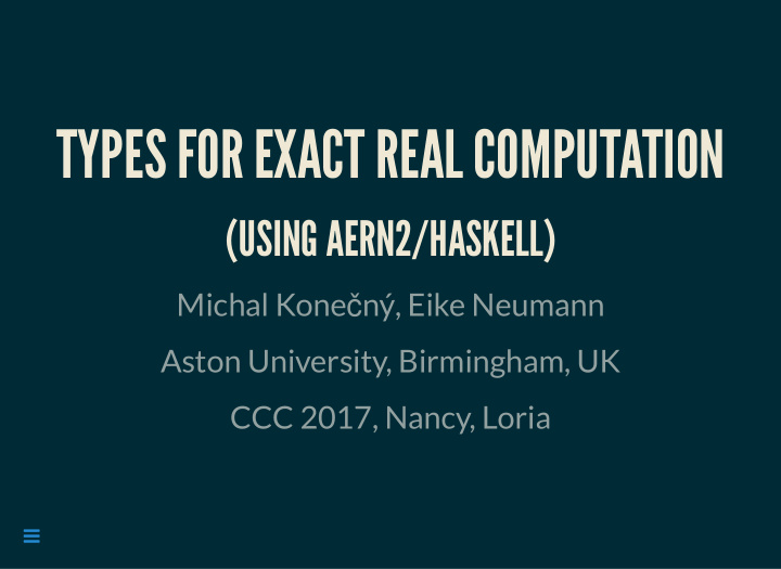 types for exact real computation