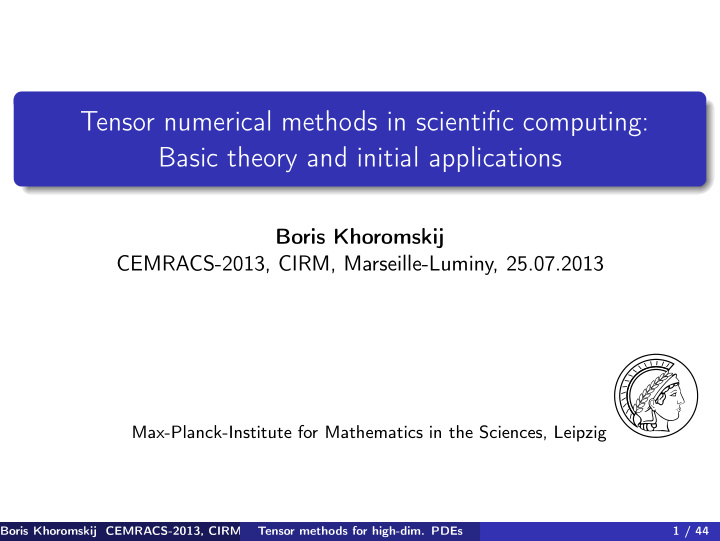 tensor numerical methods in scientific computing basic