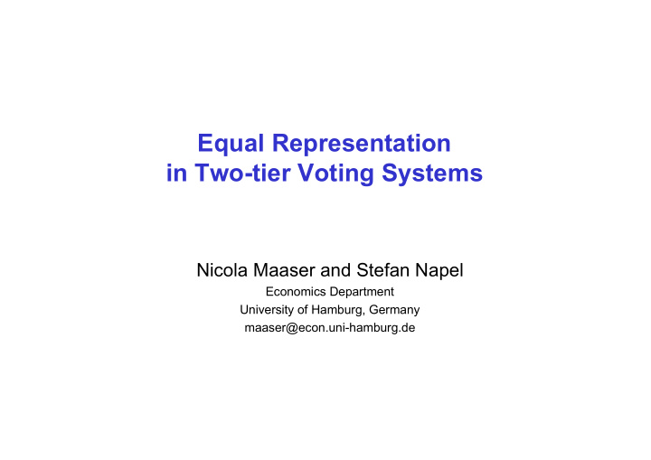 equal representation in two tier voting systems