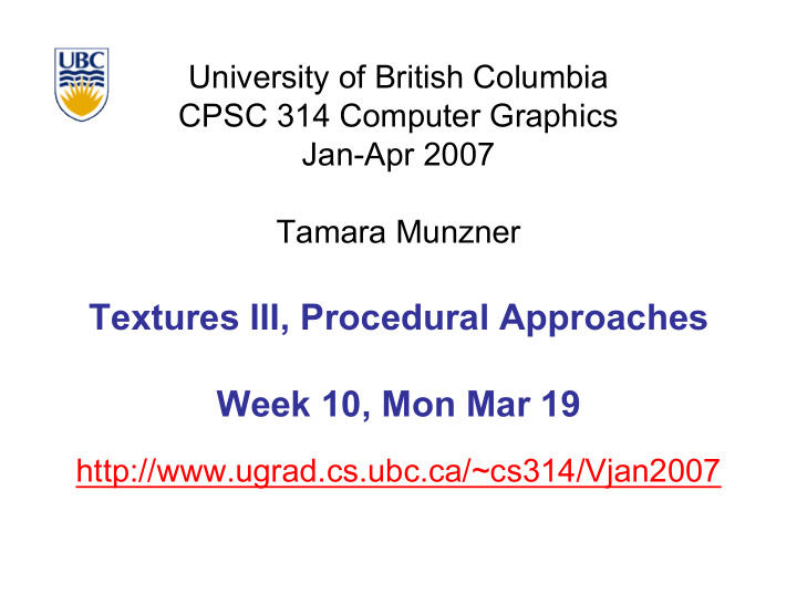 textures iii procedural approaches week 10 mon mar 19