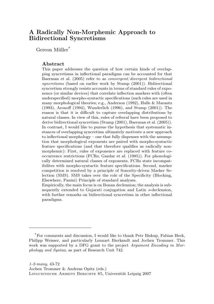 a radically non morphemic approach to bidirectional