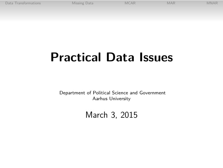 practical data issues