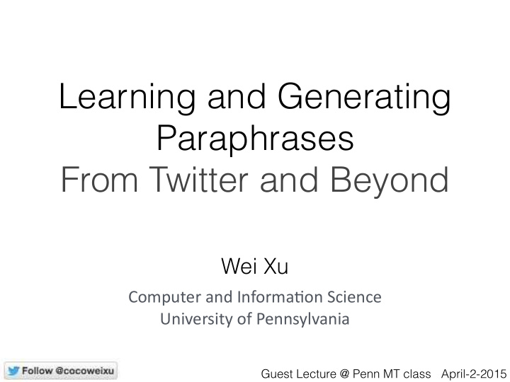 learning and generating paraphrases from twitter and