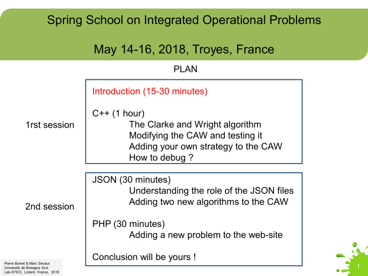 spring school on integrated operational problems may 14