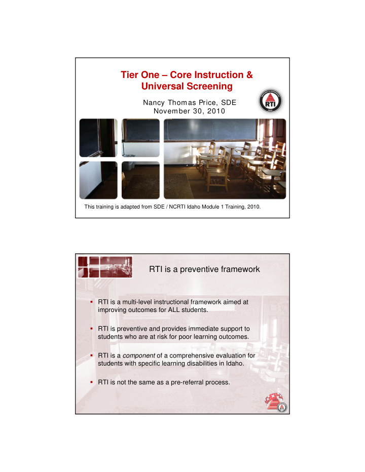 tier one core instruction universal screening