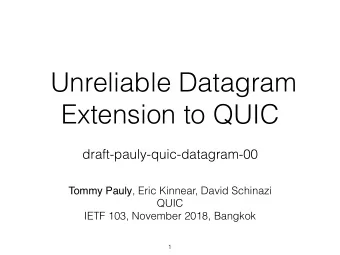 Unreliable Datagram  Extension to QUIC  draft-pauly-quic-datagram-00 Tommy Pauly , Eric Kinnear,