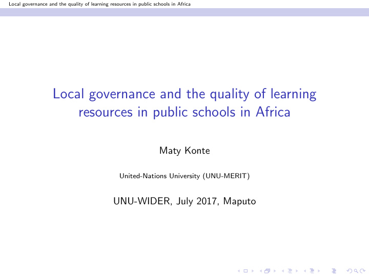 local governance and the quality of learning resources in