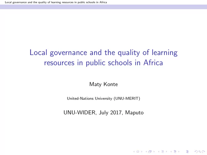 local governance and the quality of learning resources in