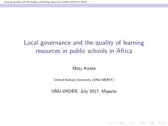 Local governance and the quality of learning  resources in public schools in Africa  Maty Konte