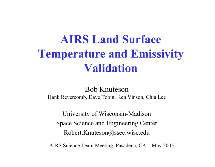 airs land surface temperature and emissivity validation