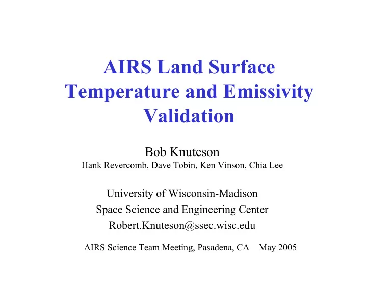 airs land surface temperature and emissivity validation