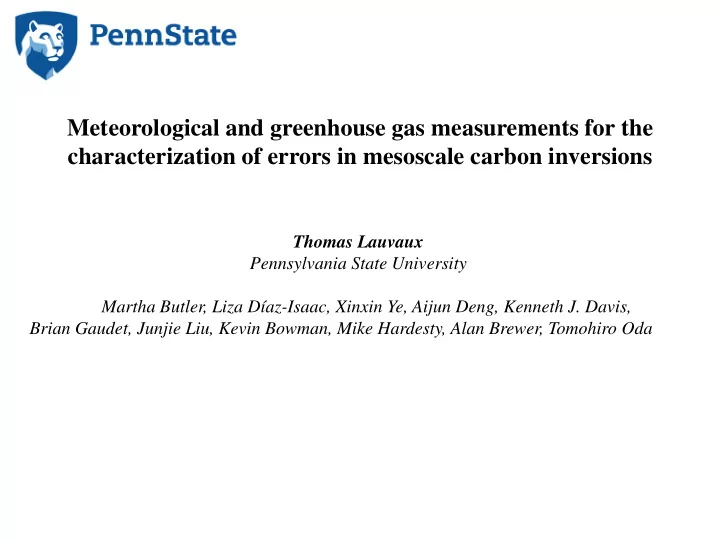 meteorological and greenhouse gas measurements for the