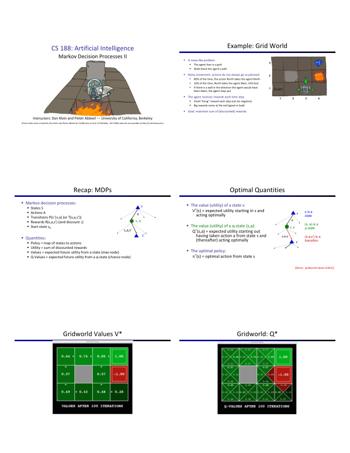 example grid world cs 188 artificial intelligence