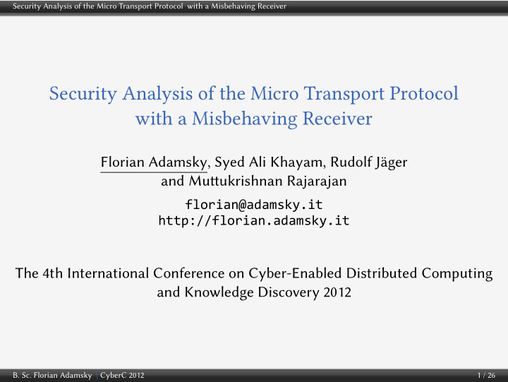 security analysis of the micro transport protocol with a