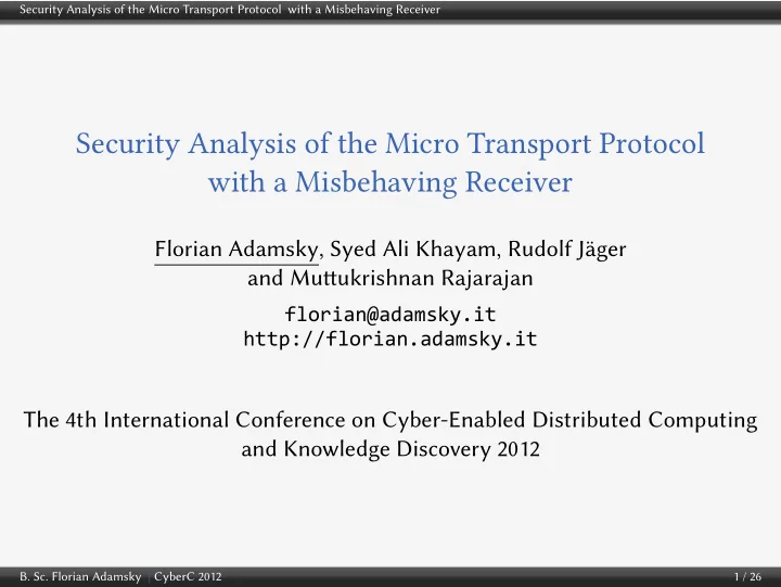 security analysis of the micro transport protocol with a