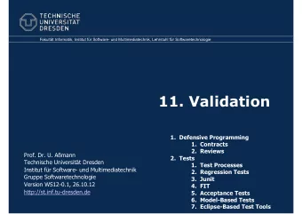 11. Validation 1. Defensive Programming 1. Contracts 2. Reviews  Prof. Dr. U. Amann 2. Tests