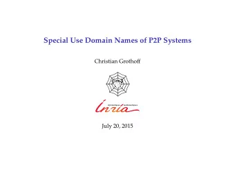 Special Use Domain Names of P2P Systems  Christian Grothoff  July 20, 2015  1+1=2  NSA kills