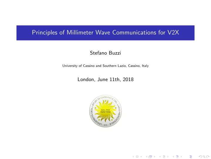 principles of millimeter wave communications for v2x