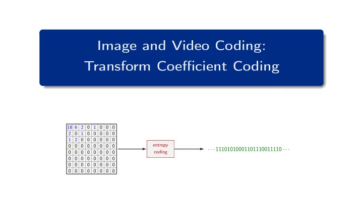 image and video coding transform coefficient coding