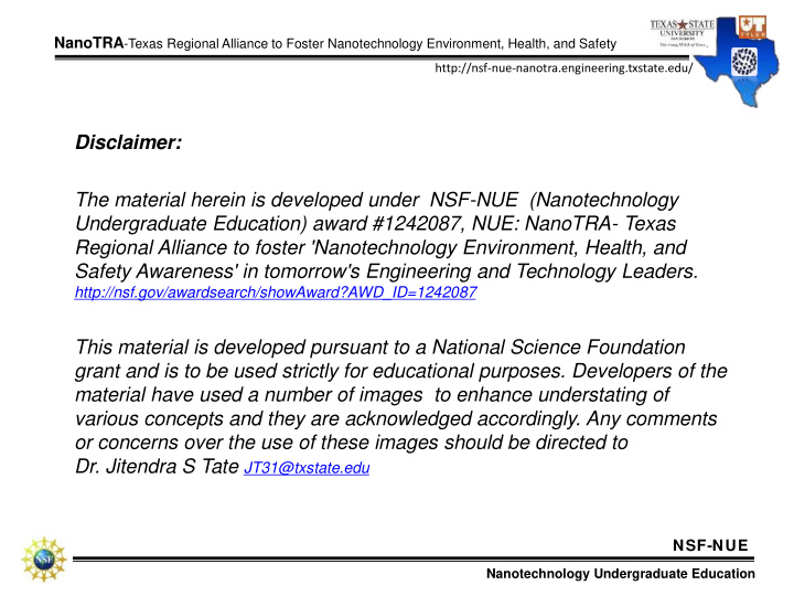 disclaimer the material herein is developed under nsf nue