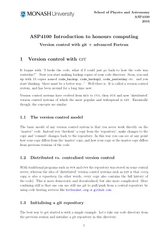 ASP4100 Introduction to honours computing  Version control with git + advanced Fortran  1 Version