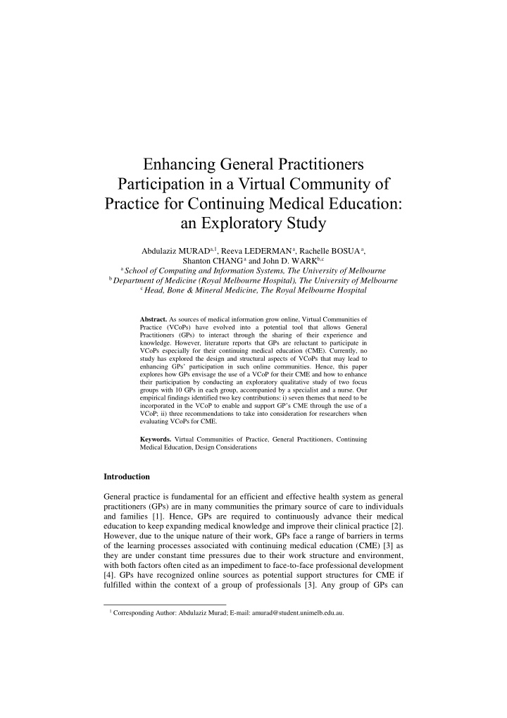enhancing general practitioners participation in a