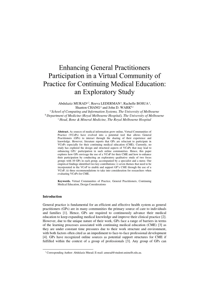 enhancing general practitioners participation in a