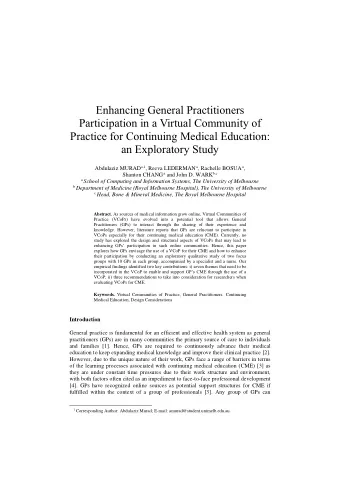 Enhancing General Practitioners  Participation in a Virtual Community of  Practice for Continuing