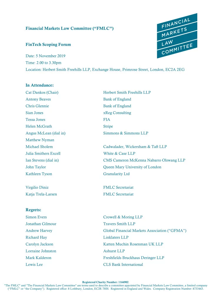 financial markets law committee fmlc fintech scoping forum