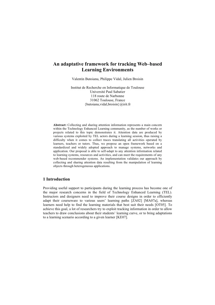an adaptative framework for tracking web based learning