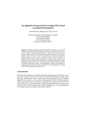 An adaptative framework for tracking Webbased  Learning Environments  Valentin Butoianu,