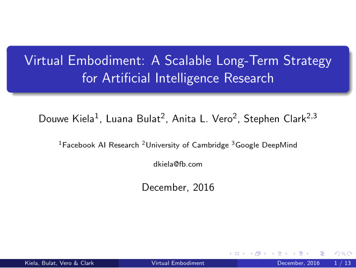 virtual embodiment a scalable long term strategy for
