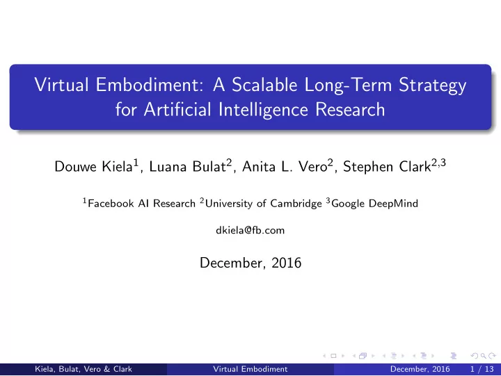 virtual embodiment a scalable long term strategy for