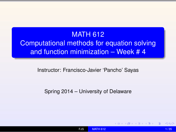 math 612 computational methods for equation solving and