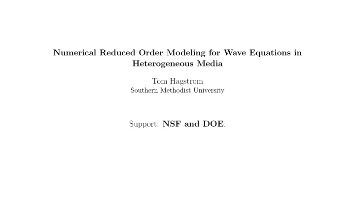 numerical reduced order modeling for wave equations in