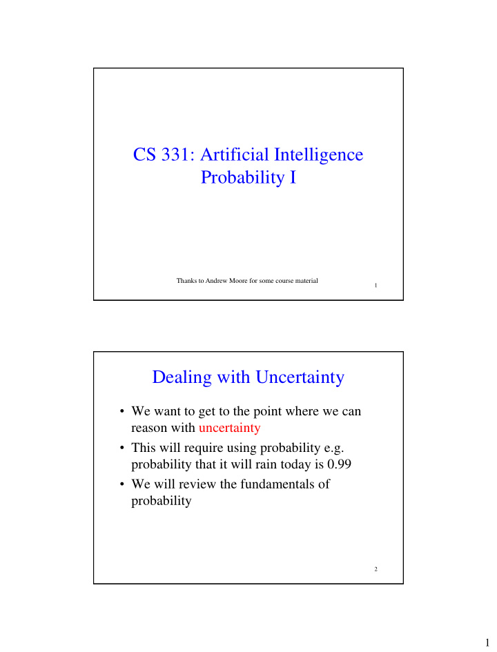 cs 331 artificial intelligence probability i