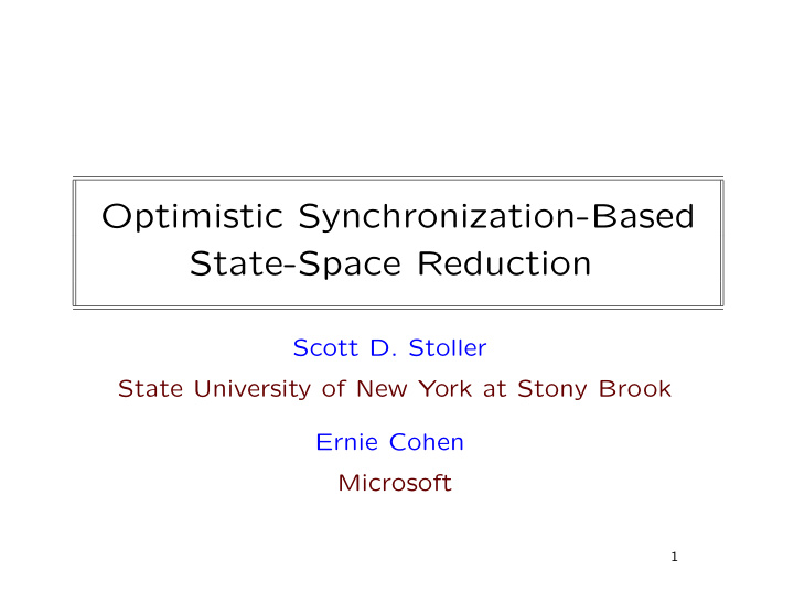 optimistic synchronization based state space reduction