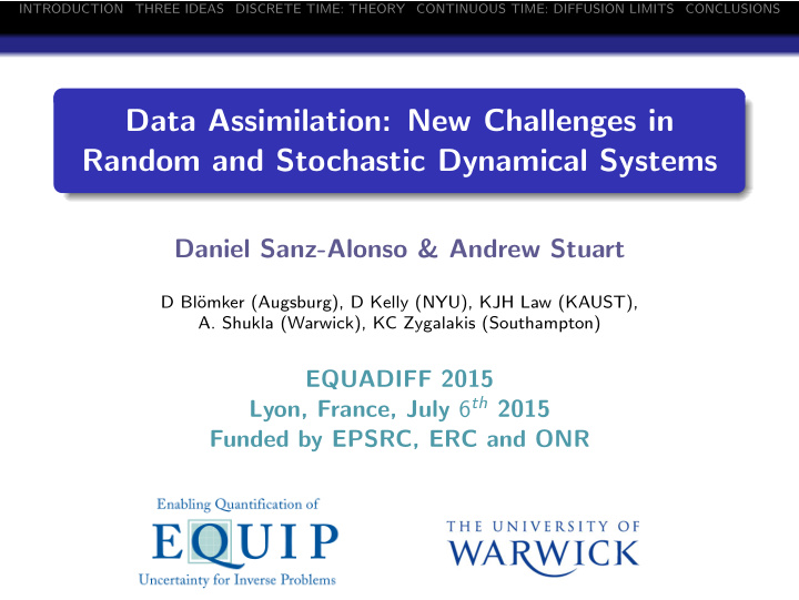 data assimilation new challenges in random and stochastic