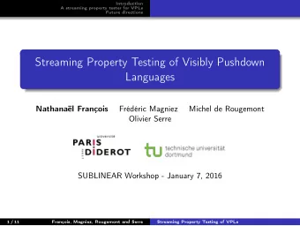 Streaming Property Testing of Visibly Pushdown  Languages  Nathanal Franois  Frdric Magniez