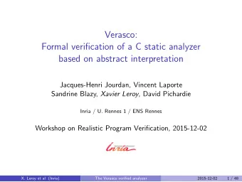Verasco:  Formal verification of a C static analyzer  based on abstract interpretation