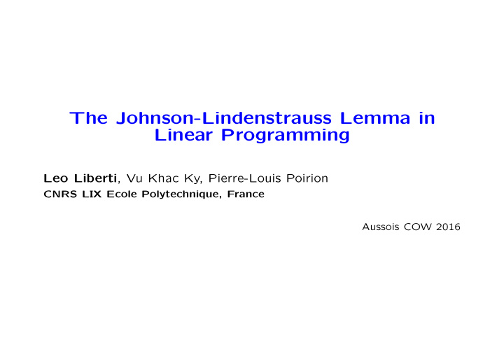 the johnson lindenstrauss lemma in linear programming