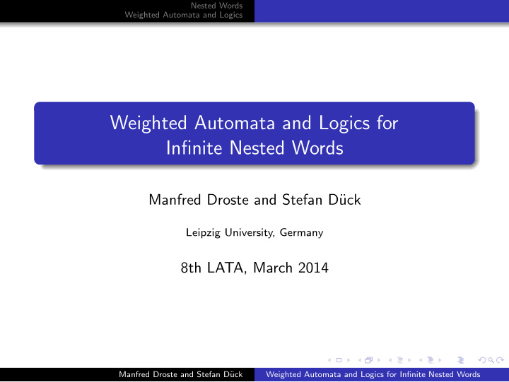 weighted automata and logics for infinite nested words