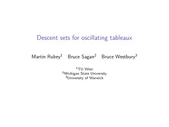 Descent sets for oscillating tableaux Martin Rubey 1 Bruce Sagan 2 Bruce Westbury 3 1 TU Wien 2